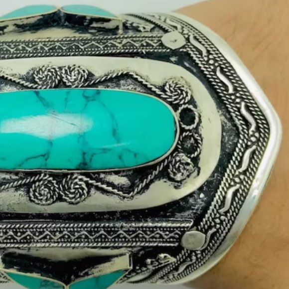 Single Turquoise Cuff Bracelet, Vintage Cuff Bracelet, Boho Cuff, - Picture 8 of 12